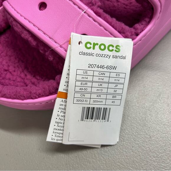 Crocs Classic Cozzzy Slipper Sandal Pink Faux Fur Lining Men’s Size 14 NWT